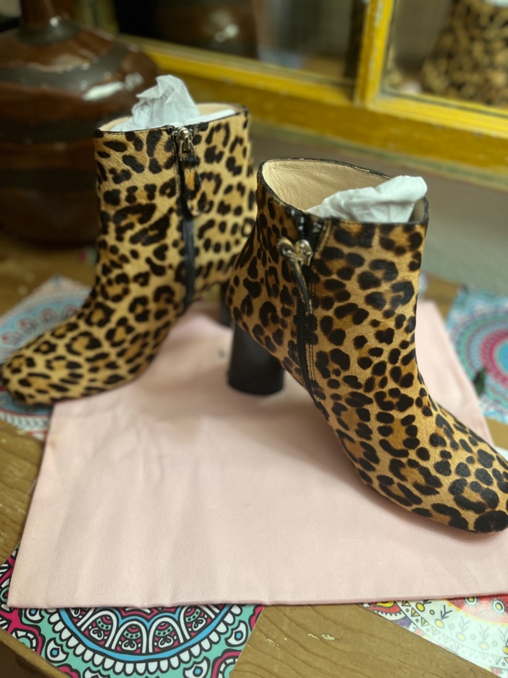 NEW kate spade Leopard Print Ankle Boots in Tan and Black 6.5
